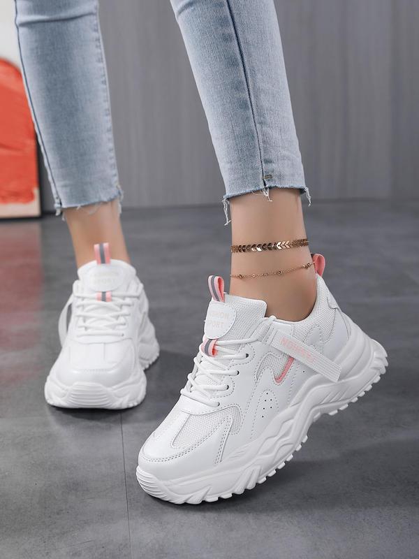 Women's Fashionable Letter Patchwork Design Lace Up Platform Sneakers, Casual Comfortable Breathable Sports Running Shoes, All-match Basic Shoes for Daily Wear