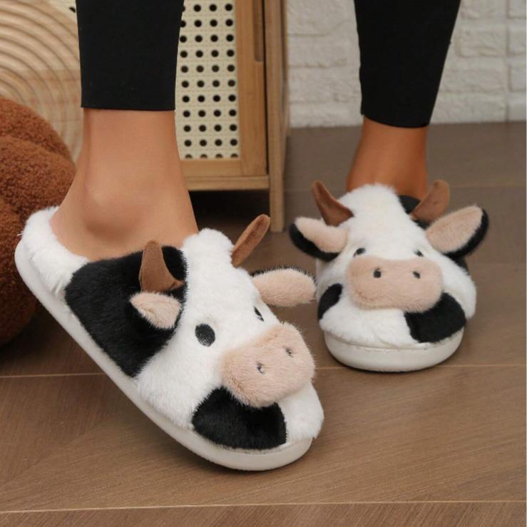 Kawaii Cow Plush Slippers - Non-Slip, Warm & Cozy All-Season Bedroom Footwear