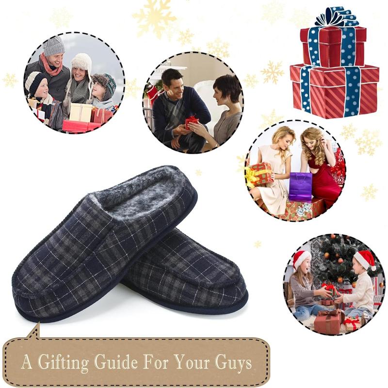 Men's House Slippers, Cozy Non-slip Home Shoes, Warm Comfy Indoor Outdoor Moccasin Slip Ons, Unique Christmas Gifts