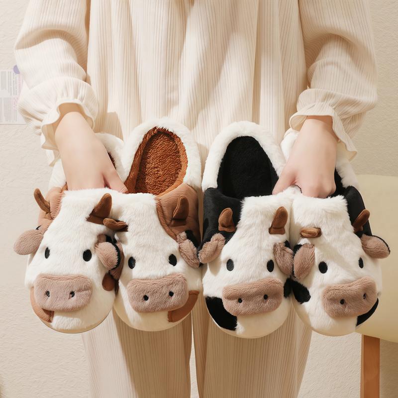 Cartoon Cow Slippers for Women Men Cozy Plush Cotton Home Slippers - Warm Stylish and Comfortable Plush Indoor Slippers and Relaxing Fit winter indoor