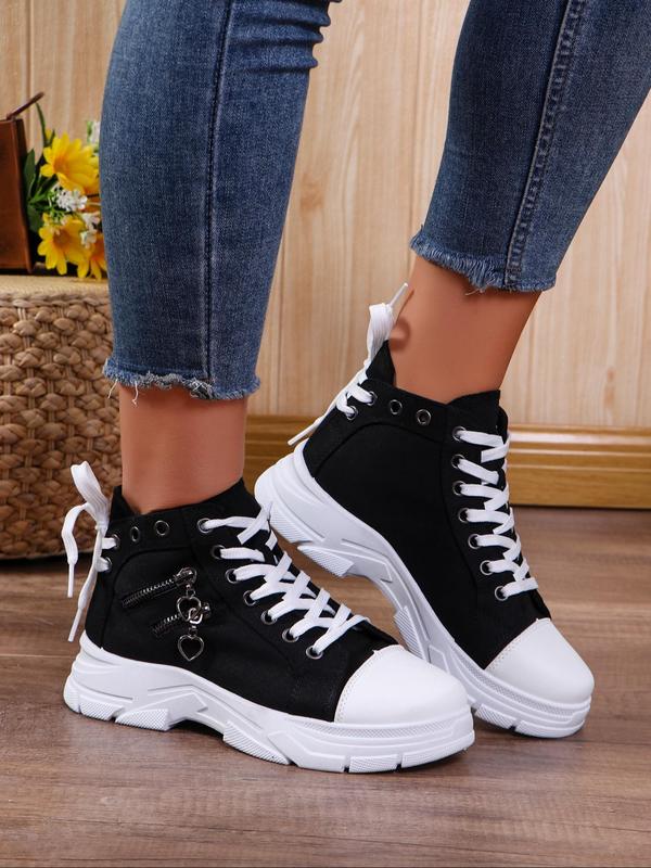 Fashionable Lace Up Platform Ankle Boots, Casual Comfortable Breathable Design High Top Casual Shoes for Daily Wear, Female All-match Round Toe Shoes for Daily Wear