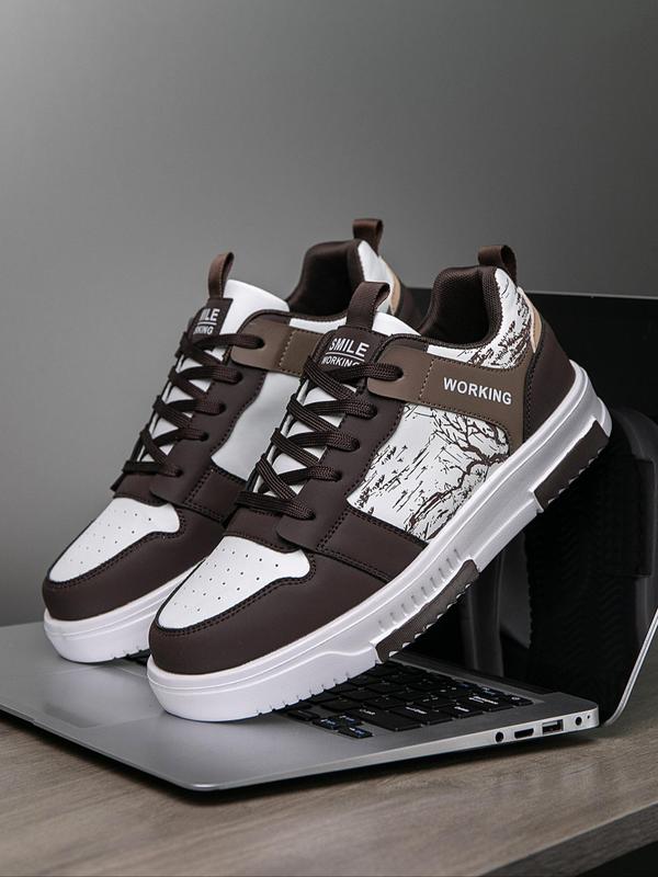 Men's Fashionable Letter & Tree Print Lace Up Low Top Skate Shoes, Casual Comfortable Patchwork Sports Shoes, Trendy All-match Sneakers for Daily Wear