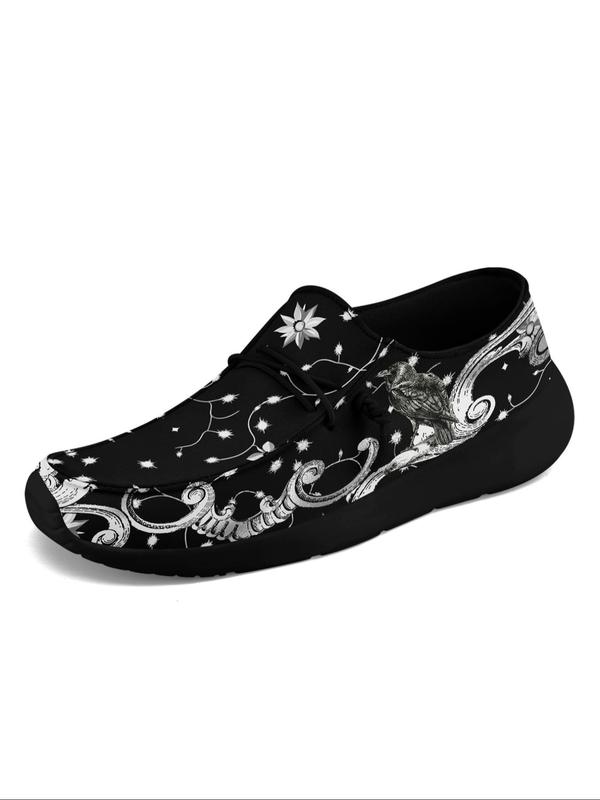 Men's Gothic Crow Skull Print Canvas Slip on Loafers, 2024 New Style Casual Comfortable Breathable Lightweight Flat Shoes, Fashionable Sneakers for Daily Wear