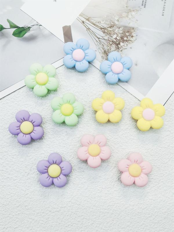 Flower Design Shoe Charms, 10pcs Cute Cartoon Flower Shoe Decoration, Fashionable Shoes Decorations for Clogs, Shoes Buckle Decorations, Diy Accessories for Women & Girls