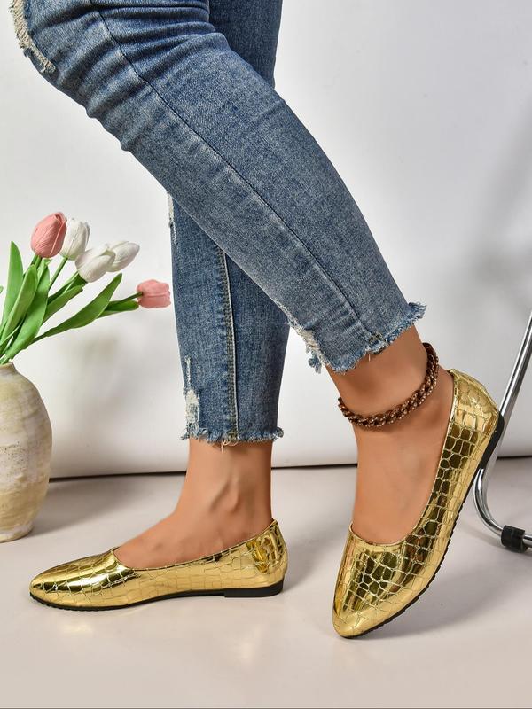 Women's Fashionable Glitter Pointed Toe Crocodile Textured Flat Shoes, Casual Comfortable Slip on Shoes for Daily Wear, Lightweight Breathable Shoes for All Seasons