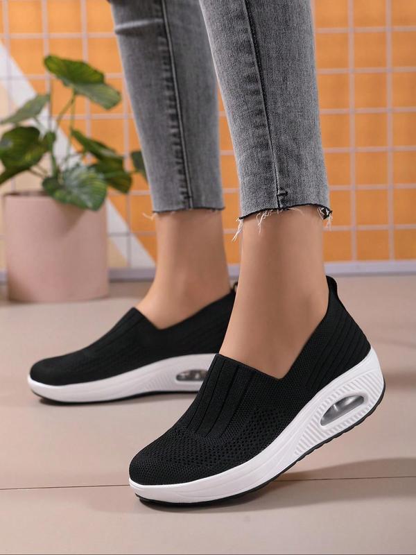 Women's Solid Color Mesh Breathable Slip on Sneakers, Casual Comfortable Sports Running Shoes, All-match Commuter Athletic Trainer for Work & Daily Footwear for Girl