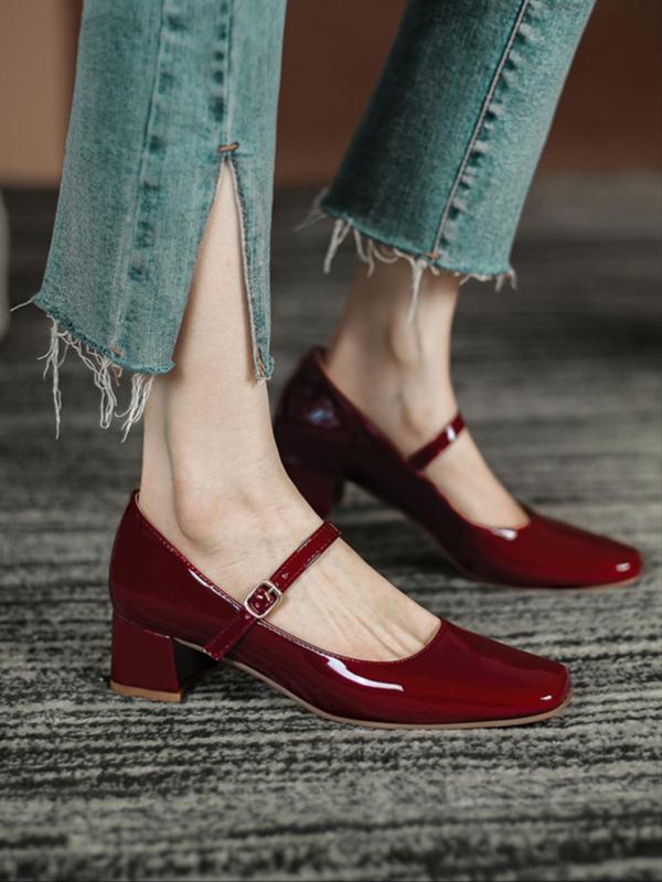 Women's Fashionable Solid Color Square Toe Pumps, Elegant Adjustable Strap High Heel Shoes for Party, Daily Clothing Decor for Women & Girls