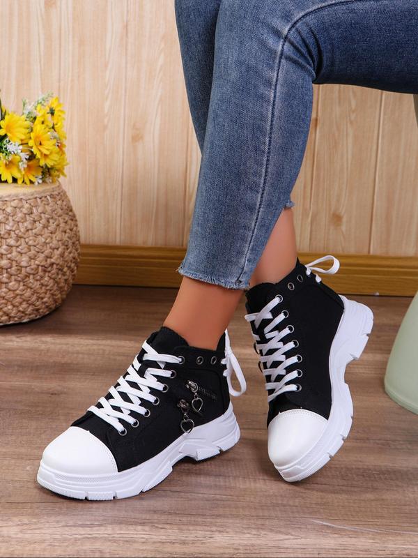 Fashionable Lace Up Platform Ankle Boots, Casual Comfortable Breathable Design High Top Casual Shoes for Daily Wear, Female All-match Round Toe Shoes for Daily Wear