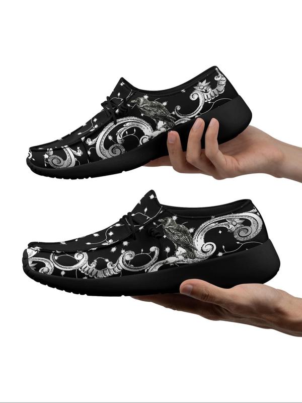 Men's Gothic Crow Skull Print Canvas Slip on Loafers, 2024 New Style Casual Comfortable Breathable Lightweight Flat Shoes, Fashionable Sneakers for Daily Wear