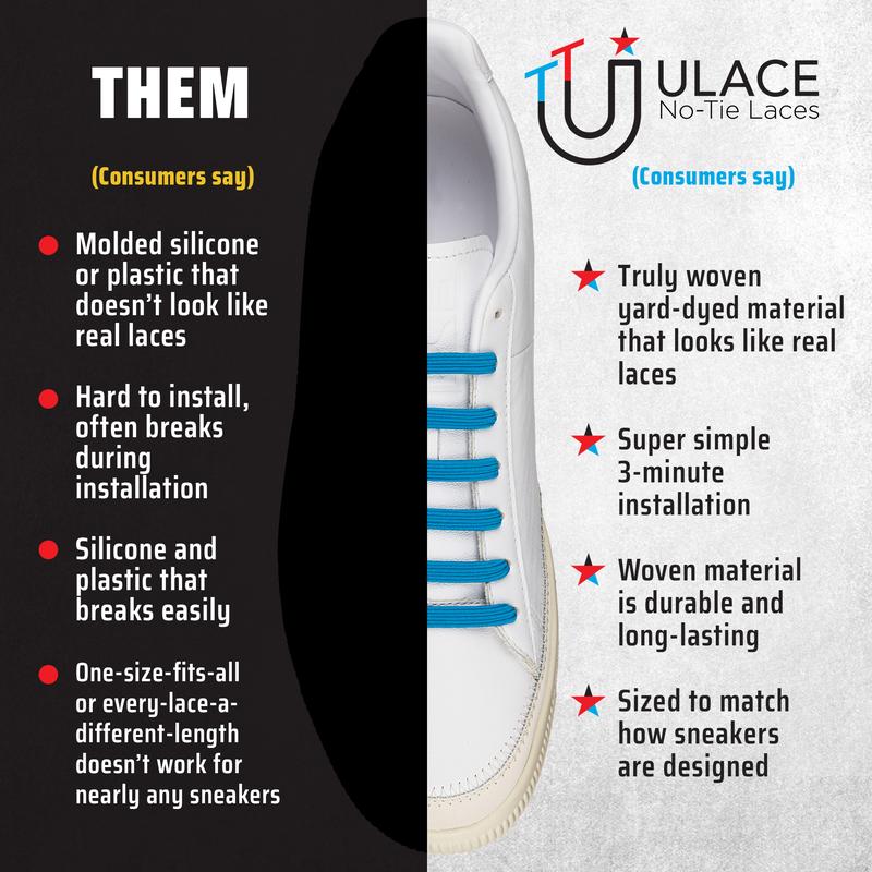 uLace Kiddos No-Tie Shoelaces: Stretchy, Easy-to-Install Elastic Laces for Sneakers - Set of 6 Footwear Comfort