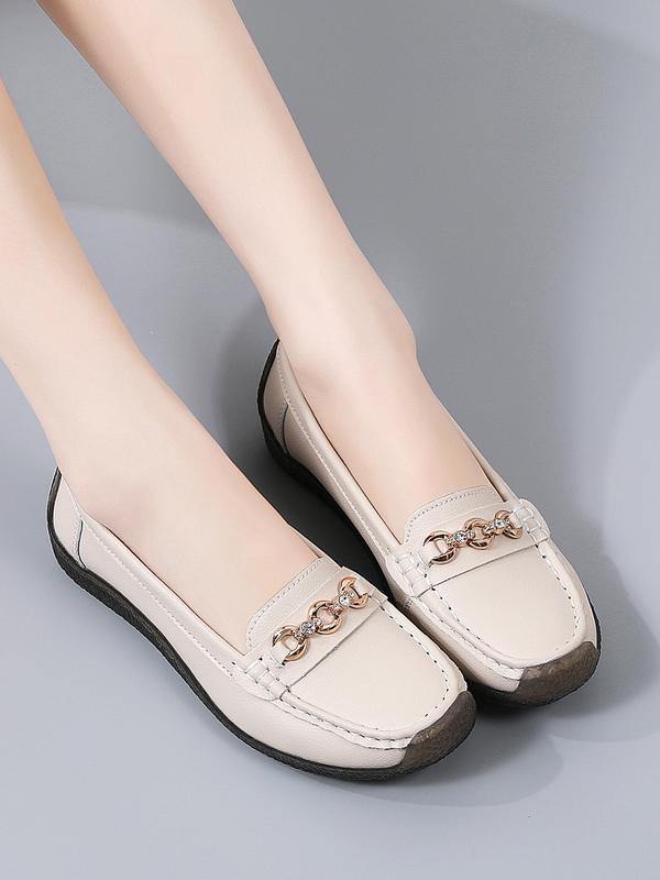 Fashionable Solid Chain Decoration Round Toe Flat Shoes for Women, Casual Comfortable Slip-on Shoes for Daily Life, Versatile Non-slip Single Shoe, Women's Walking Shoes