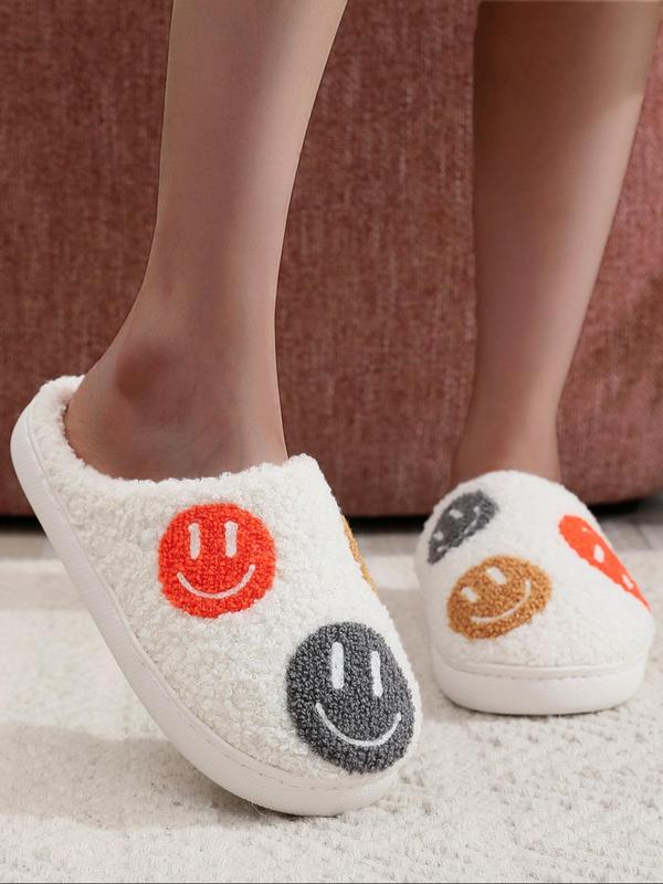 Women's Cute Cartoon Face Pattern Plush Slippers, Casual Soft Comfortable Home Slippers, Warm Slippers for Indoor & Outdoor Use for Fall & Winter