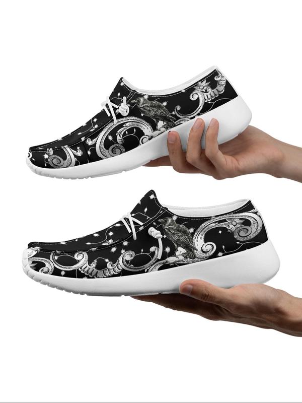 Men's Gothic Crow Skull Print Canvas Slip on Loafers, 2024 New Style Casual Comfortable Breathable Lightweight Flat Shoes, Fashionable Sneakers for Daily Wear