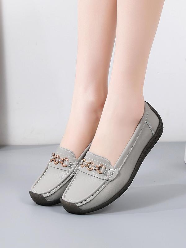 Fashionable Solid Chain Decoration Round Toe Flat Shoes for Women, Casual Comfortable Slip-on Shoes for Daily Life, Versatile Non-slip Single Shoe, Women's Walking Shoes