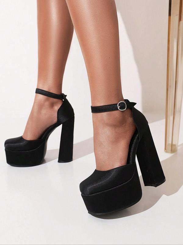 Women's Fashionable Solid Color Square Toe High Heel Shoes, with Chunky Heels, Sexy Elegant Buckle Design Heels for Party, Daily Clothing Decor