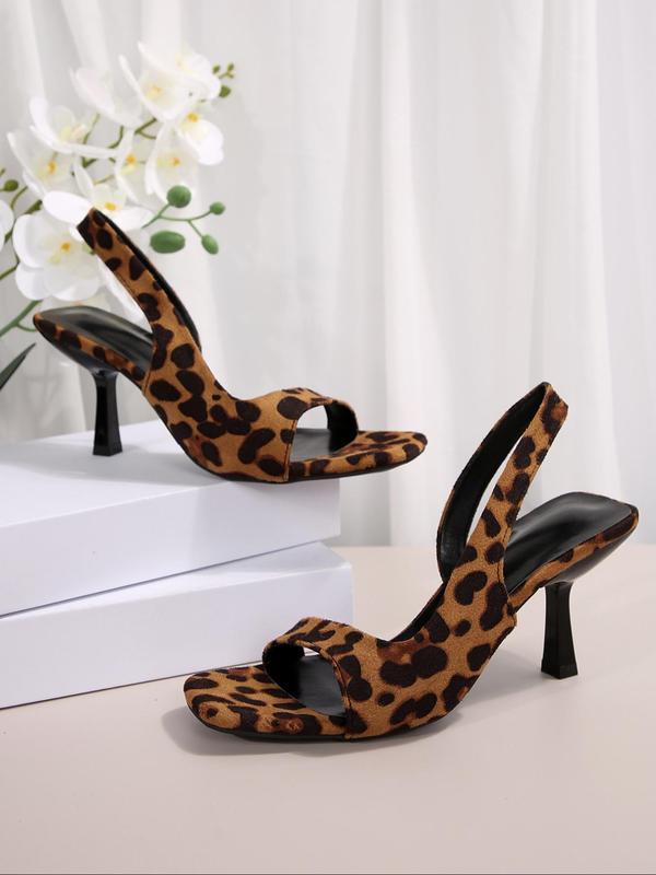 Women's Fashion Leopard Print Slip on Sandals, Casual Comfortable High Heel Sandals for Summer, Lightweight Breathable Shoes for Daily Wear