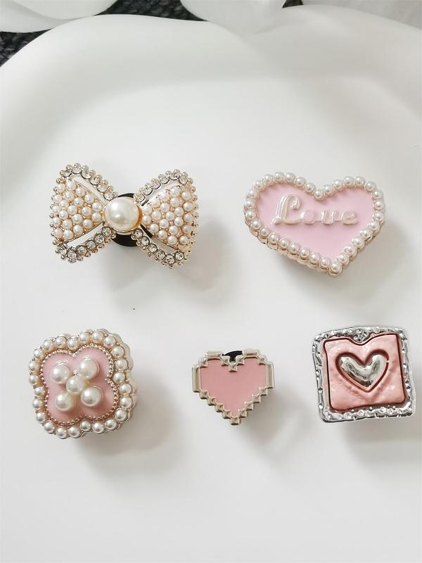 Cute Bow & Heart & Faux Pearl Decor Shoe Charms, Fashionable Shoes Decorations for Women & Girls, Shoes Accessories for Clogs