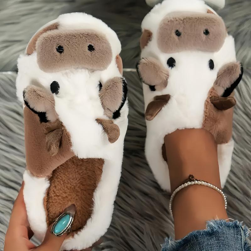 Cartoon Cow Slippers for Women Men Cozy Plush Cotton Home Slippers - Warm Stylish and Comfortable Plush Indoor Slippers and Relaxing Fit winter indoor