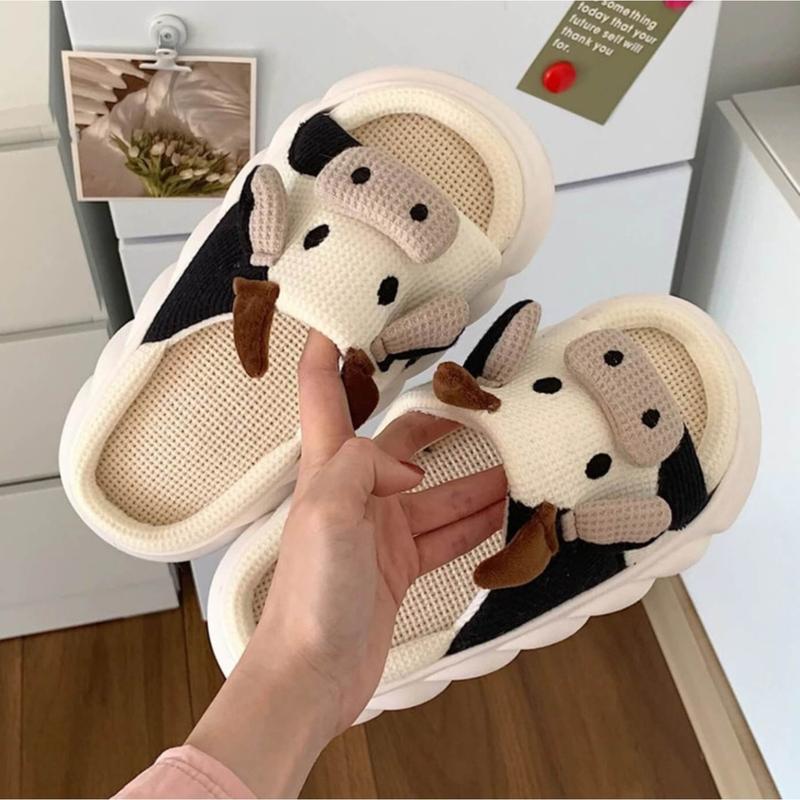 Cartoon Cow Slippers for Women Men Cozy Plush Cotton Home Slippers - Warm Stylish and Comfortable Plush Indoor Slippers and Relaxing Fit winter indoor