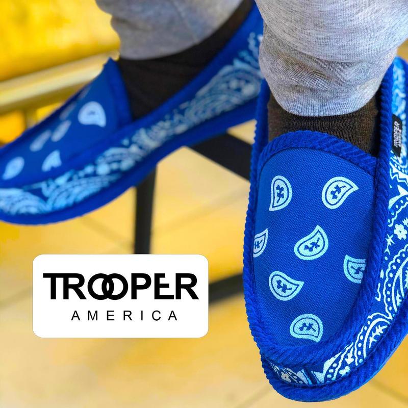 Black Troopers Bandana Slippers Round Toe Bandana Paisley & Corduroy Slip-ons - Footwear - Paisley House Shoes - Chicano Lowrider Movement - Men or Women Comfort Walking Shoes