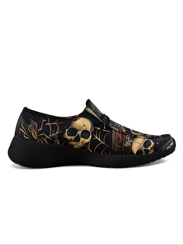 Men's Gothic Crow Skull Print Canvas Slip on Loafers, 2024 New Style Casual Comfortable Breathable Lightweight Flat Shoes, Fashionable Sneakers for Daily Wear