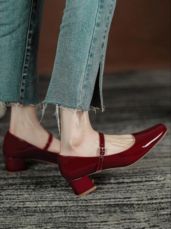 Women's Fashionable Solid Color Square Toe Pumps, Elegant Adjustable Strap High Heel Shoes for Party, Daily Clothing Decor for Women & Girls