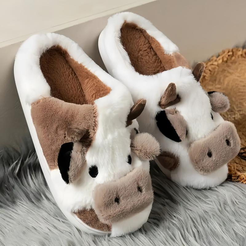 Cartoon Cow Slippers for Women Men Cozy Plush Cotton Home Slippers - Warm Stylish and Comfortable Plush Indoor Slippers and Relaxing Fit winter indoor