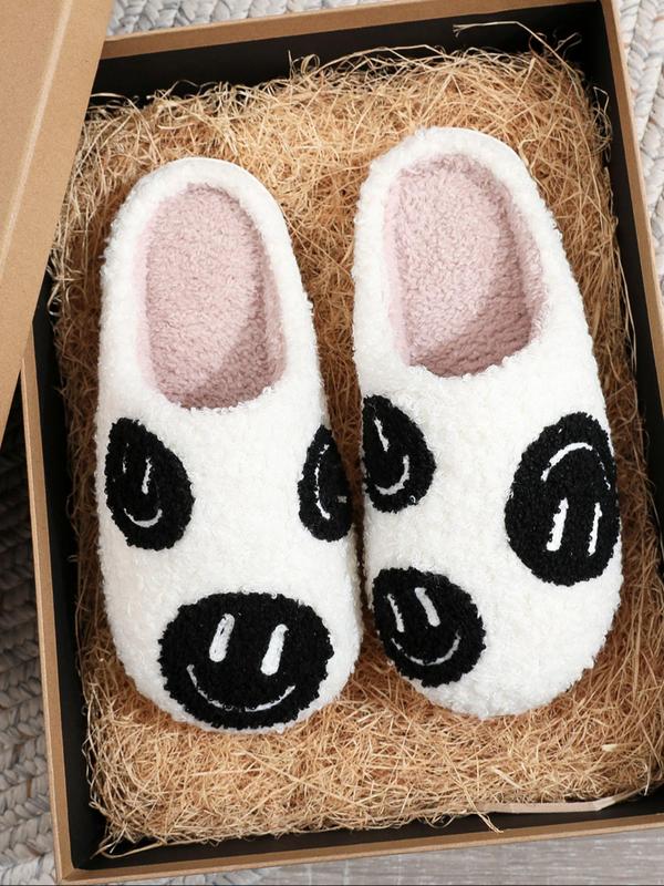 Women's Cute Cartoon Face Pattern Plush Slippers, Casual Soft Comfortable Home Slippers, Warm Slippers for Indoor & Outdoor Use for Fall & Winter