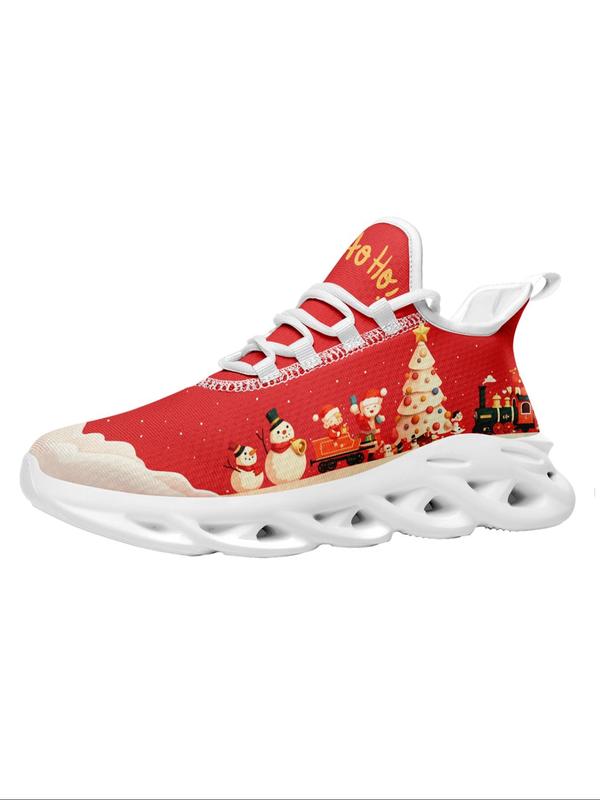 Women's Cute Christmas Print Lace Up Low Top Sneakers, Casual Comfortable Breathable Sports Running Shoes, Female All-match Round Toe Shoes for Daily Wear