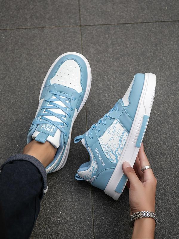 Men's Fashionable Letter & Tree Print Lace Up Low Top Skate Shoes, Casual Comfortable Patchwork Sports Shoes, Trendy All-match Sneakers for Daily Wear