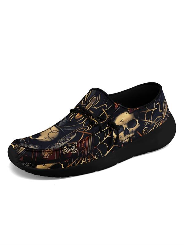 Men's Gothic Crow Skull Print Canvas Slip on Loafers, 2024 New Style Casual Comfortable Breathable Lightweight Flat Shoes, Fashionable Sneakers for Daily Wear