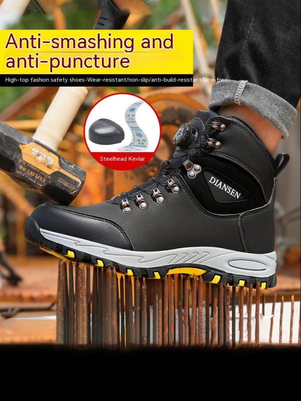 Men's Casual Lace Up High Top Safety Boots, Fashionable Non-slip Puncture Proof Hiking Shoes, Comfortable Work Shoes for Men