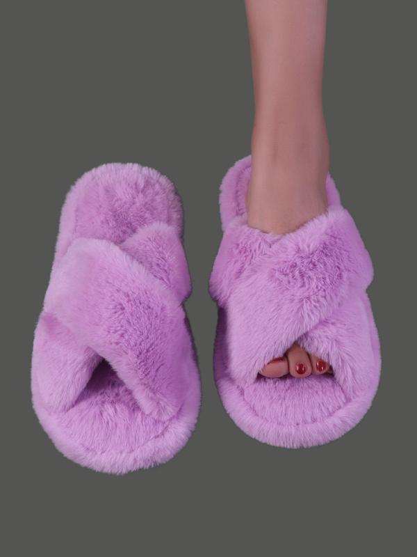 Women's Plush House Slippers, Cute Cozy Fuzzy Slippers, Criss Cross Design Non-slip Soft Home Fluffy Shoes for Fall & Winter, Warm Home Slippers