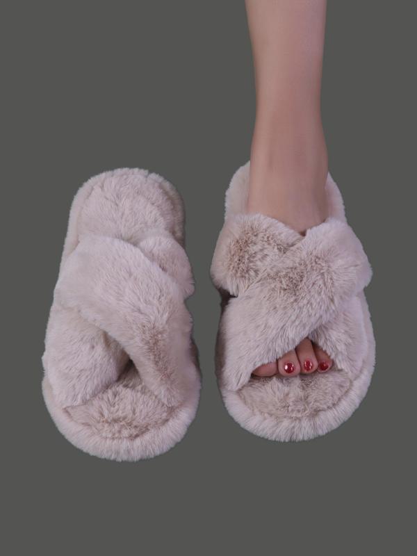 Women's Plush House Slippers, Cute Cozy Fuzzy Slippers, Criss Cross Design Non-slip Soft Home Fluffy Shoes for Fall & Winter, Warm Home Slippers