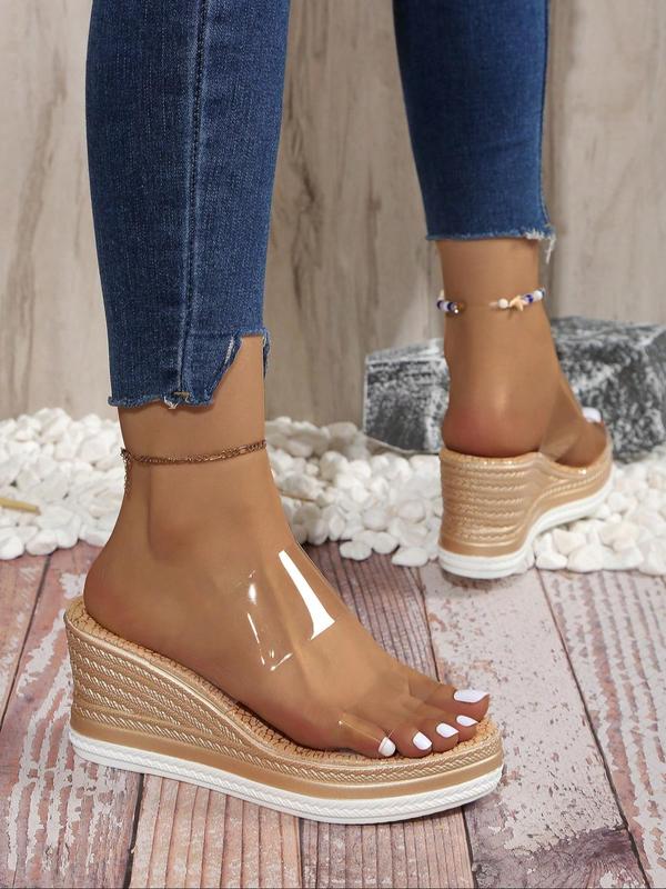 Women's Fashionable Transparent Wedge Sandals, Casual Comfortable Braid Design Slip on Sandals for Summer, Female All-match Round Toe Sandals for Daily Wear