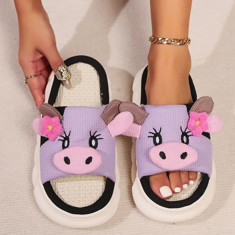 Linen cute cow thick bottom sports cooler, anti slip and odor proof, suitable for indoor and outdoor wear Walking Shoes Girl