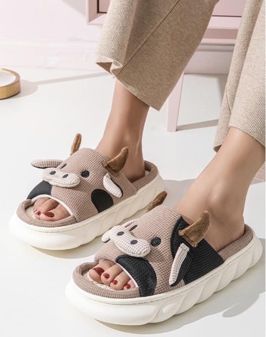 Linen cute cow thick bottom sports cooler, anti slip and odor proof, suitable for indoor and outdoor wear Walking Shoes Girl