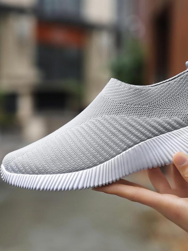 Solid Color Breathable Lightweight Slip on Women's Running Sneakers, Casual Comfortable Sports Shoes, All-match Round Toe Running Shoes for Girl Daily Wear