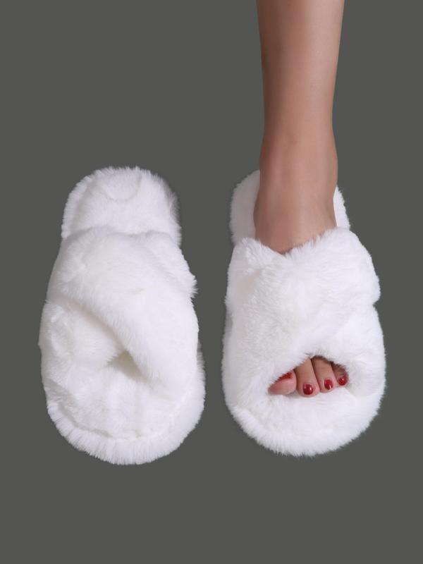 Women's Plush House Slippers, Cute Cozy Fuzzy Slippers, Criss Cross Design Non-slip Soft Home Fluffy Shoes for Fall & Winter, Warm Home Slippers