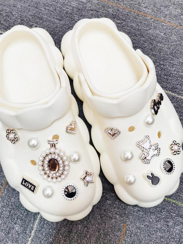 Faux Pearl & Rhinestone Decorated Shoe Charms, Cute Bear & Star & Love Heart Design Shoe Decoration Charms, Fashionable Shoes Decoration for Women & Girls