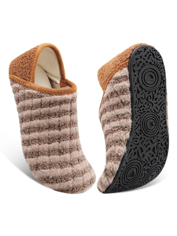 Women's Striped Pattern Slippers with Rubber Sole, Soft Lightweight House Slipper Socks with Grippers, Non-slip Comfortable Home Slippers, Warm Shoes for Indoor & Outdoor Use