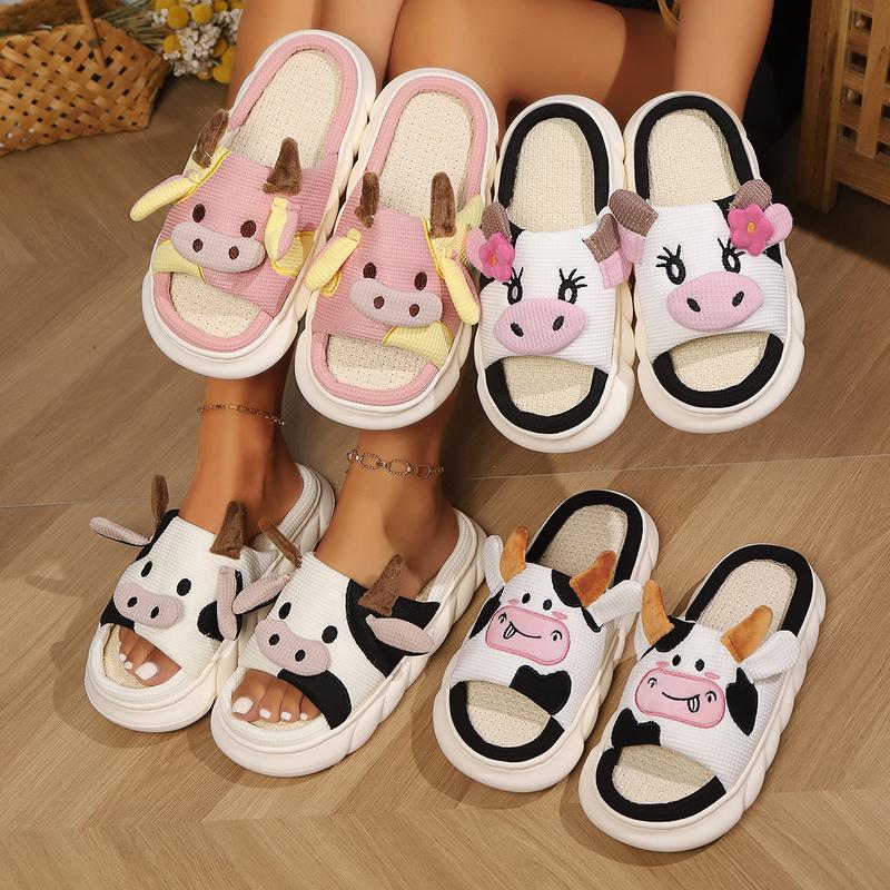 Linen cute cow thick bottom sports cooler, anti slip and odor proof, suitable for indoor and outdoor wear Walking Shoes Girl