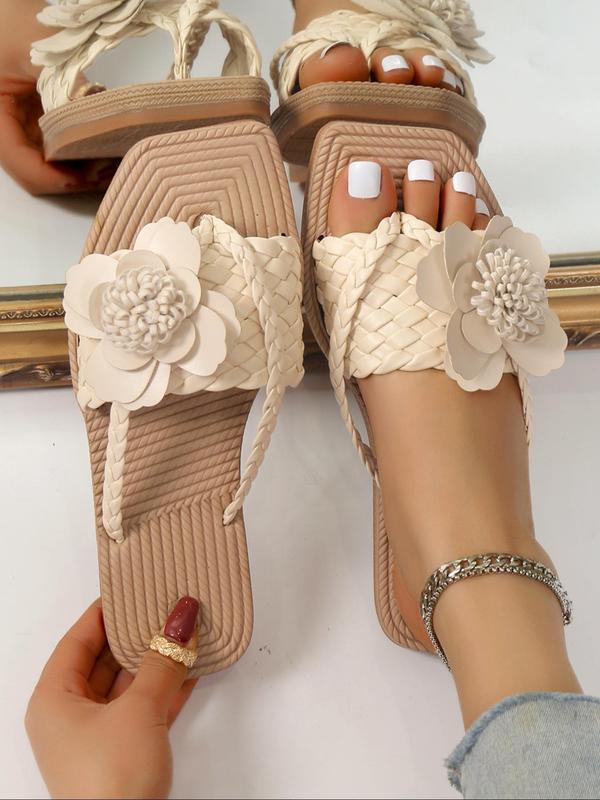 Boho Flower Decor Slide Sandals for Women, Girls Birthday Gift, Toe Thong Slippers, 2024 Summer New Trendy Non-slip Walking Shoes, Girl Beach Vacation Footwear