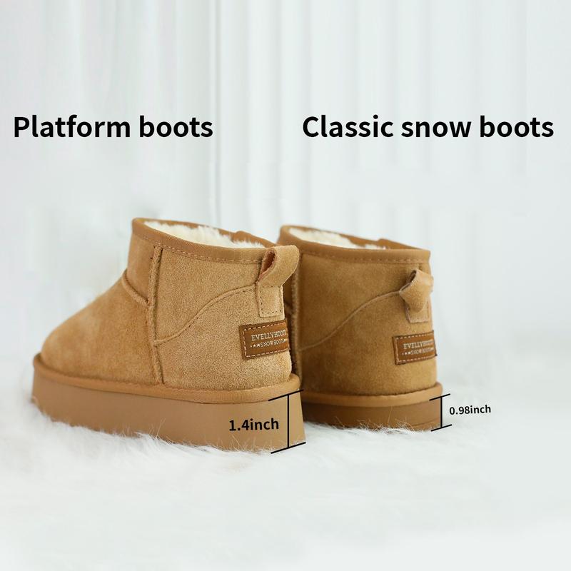 EVELLYHOOTD Winter Warm Flat Padded Ankle Boots Snow Boots Genuine Suede Faux Fur Lining Water Splash-proof Durable TPR Rubber Sole Booties Classic Unisex Comfort Footwear for Women Men Boots (PLS SIZE UP IF Wide Feet)