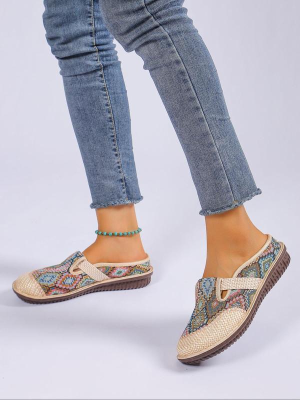 Colorful Ethnic Pattern Braided Slip on Flats, Lightweight Round Toe Shoes for Daily Wear, Breathable Shoes for Daily Wear