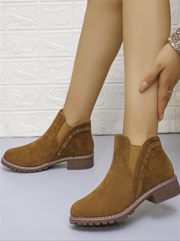 Women's Studded Decor Ankle Fashion Boots, Casual Comfortable Round Toe Boots for Daily Wear, Perfect for Students and Outdoor