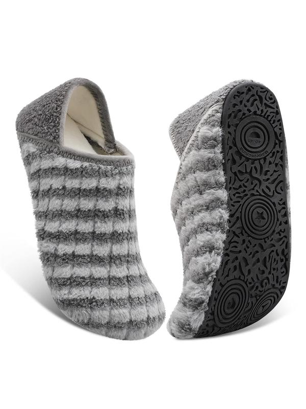 Women's Striped Pattern Slippers with Rubber Sole, Soft Lightweight House Slipper Socks with Grippers, Non-slip Comfortable Home Slippers, Warm Shoes for Indoor & Outdoor Use