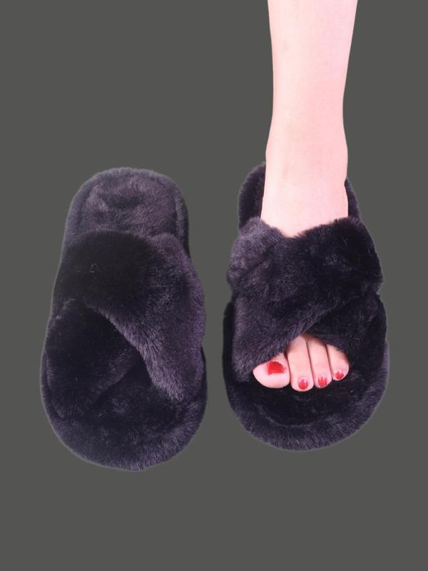 Women's Plush House Slippers, Cute Cozy Fuzzy Slippers, Criss Cross Design Non-slip Soft Home Fluffy Shoes for Fall & Winter, Warm Home Slippers