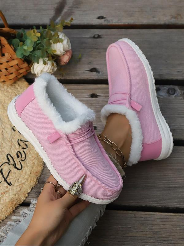 Solid Color Lace Up Front Fluffy Slip-on Shoes, Comfortable Warm Fuzzy Plush Thermal Lined Women Shoes, All Match Sneakers Walking Shoes, 2024 Fall & Winter Footwear, Girlfriend Gifts,  Birthday Gifts