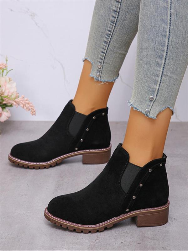 Women's Studded Decor Ankle Fashion Boots, Casual Comfortable Round Toe Boots for Daily Wear, Perfect for Students and Outdoor